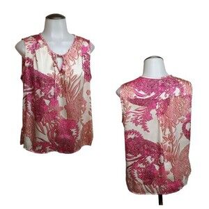 Coldwater Creek Top Women Small Silk Feel Sleeveless V-Neck Floral Pinks S 8